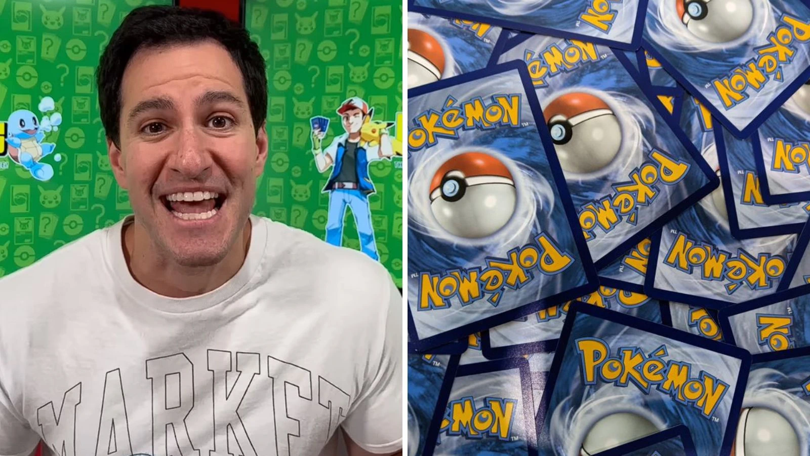 Leonhart, the Pokémon TCG YouTuber, posing in front of Pokémon card imagery