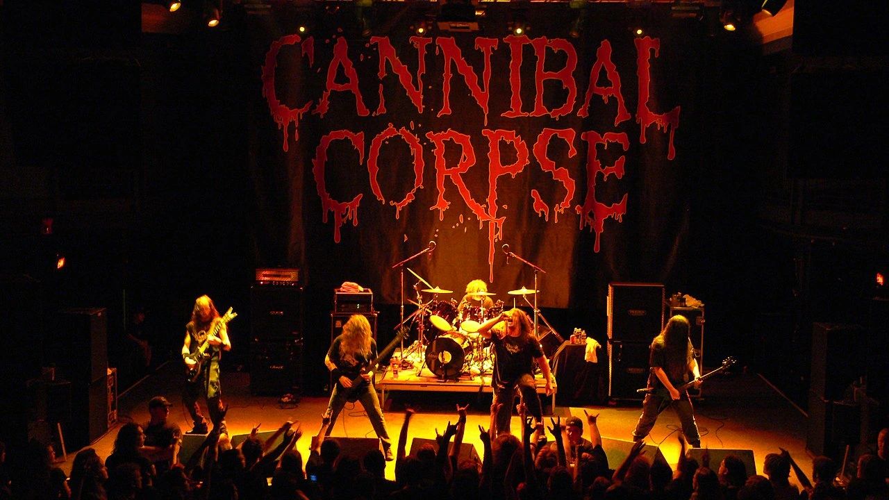 Cannibal Corpse performing live on stage in front of an audience