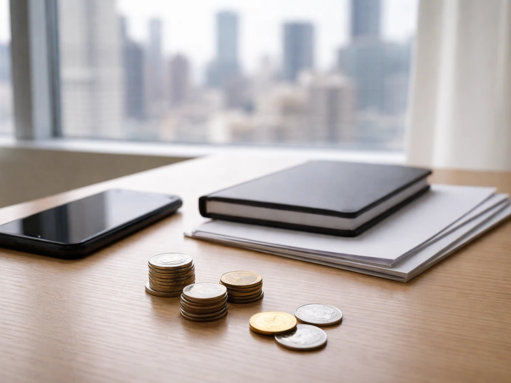 Minimal desk scene with smartphone, notebook, and coins, symbolizing differing money estimates.