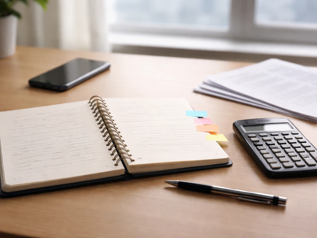 Minimal photo of an office desk with papers and a smartphone showing a money-themed workflow mood