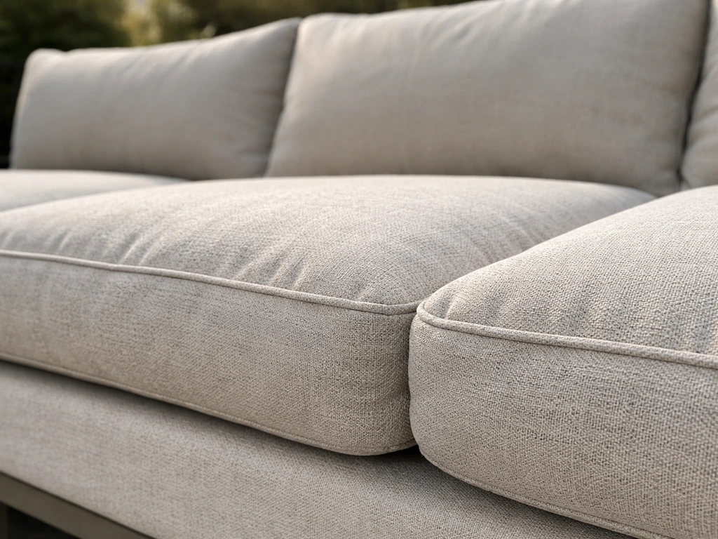 Close-up of thick, plush patio sectional cushions showing comfort and seating depth.