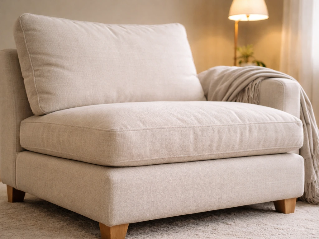 Close view of a deep-seating lounge chair showing thick cushion depth and comfortable seat height