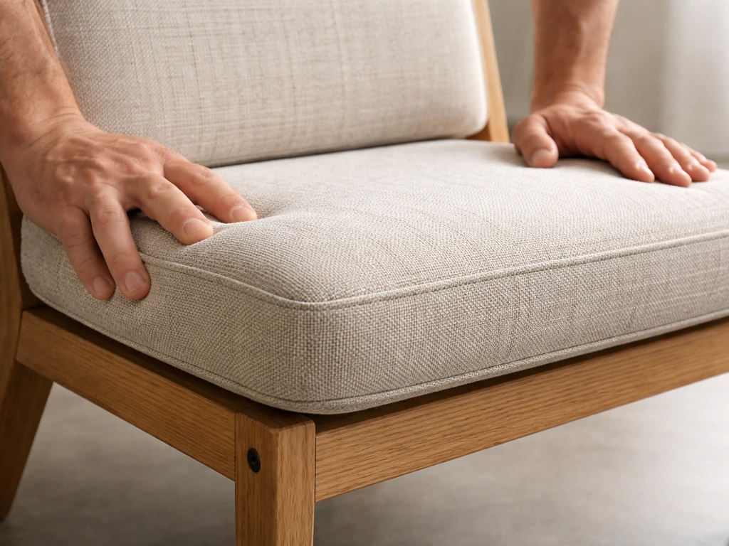 Close-up of a chair seat and back cushion, showing thickness and firm support details
