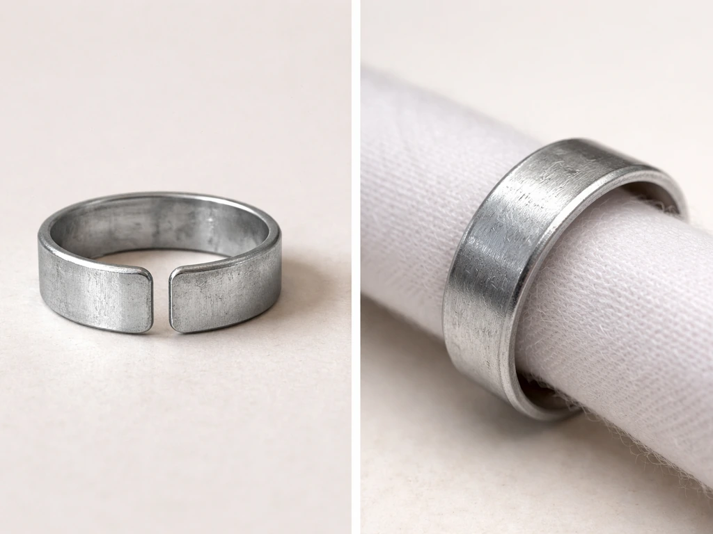 Side-by-side closeups of a federal aluminum leg band and its soft, non-armor material on a neutral surface.