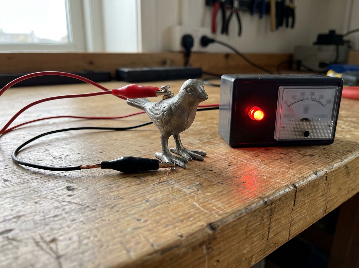 Circuit completion concept shown by a conductor-to-metal contact closing an electrical path.