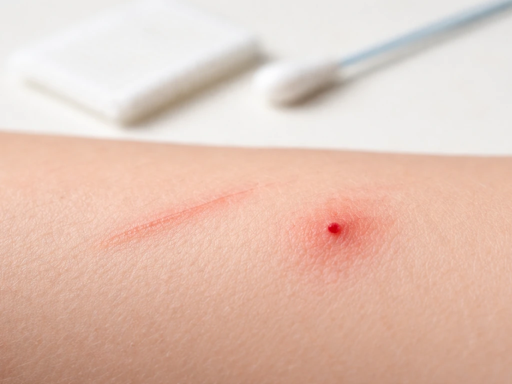 Close-up of a small healed scratch and a superficial puncture on skin, showing bird-bite-like wound types.