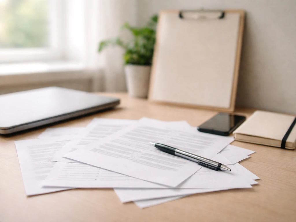 Minimal desk scene with papers and pen suggesting an evidence quality check for strike/hazard data, no readable text.