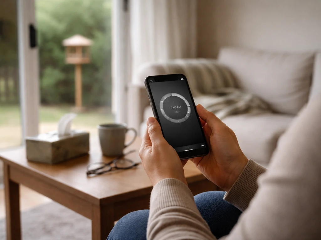 Person at home looking at a smartphone timer after returning from a bird-exposed area