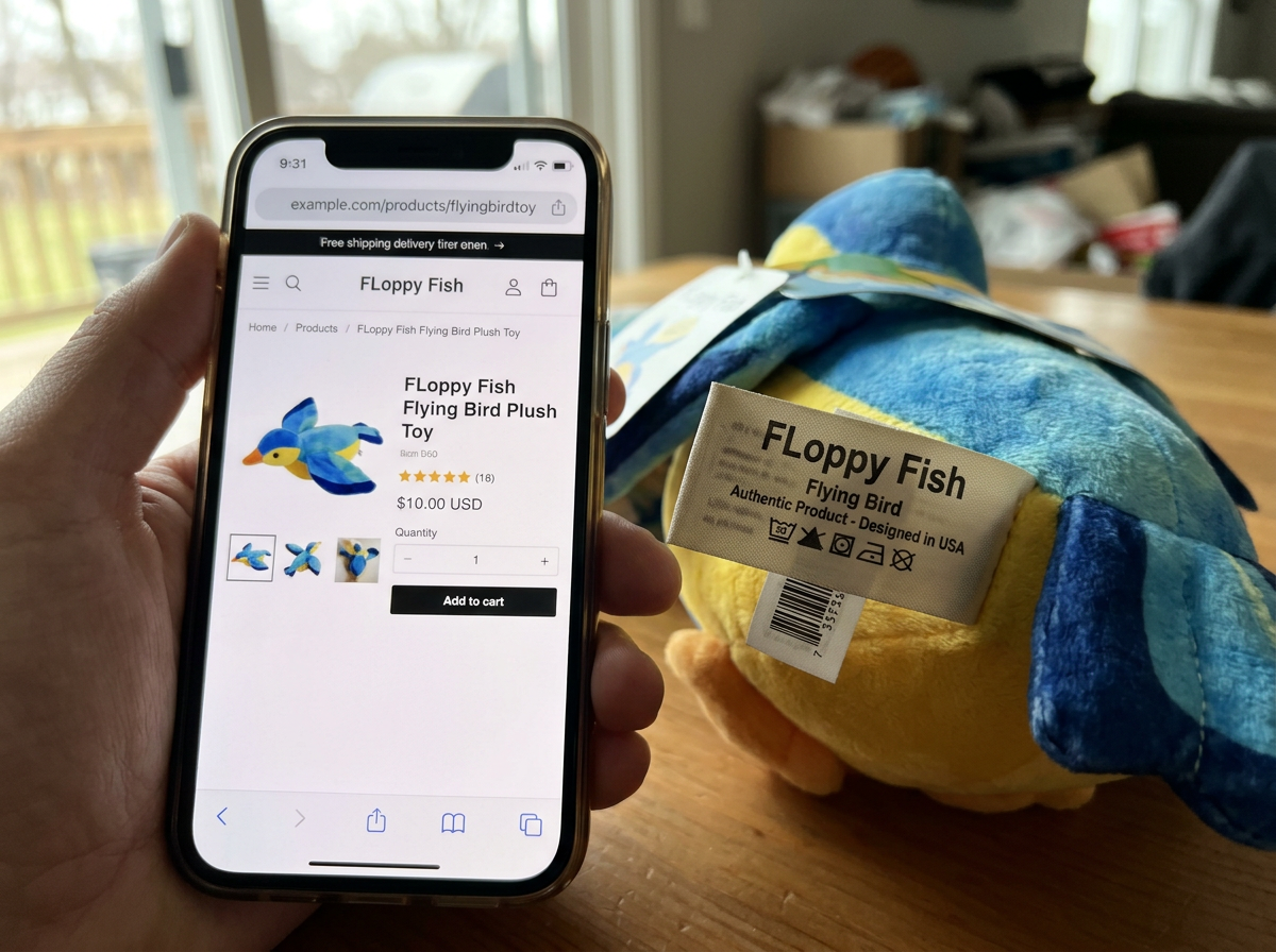 Close-up comparison of official brand/product page cues for the flying bird cat toy.