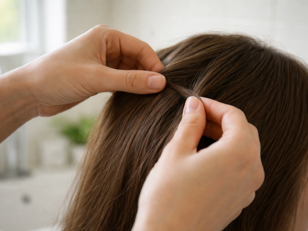 Close-up of steady hands gently separating a small section of hair without yanking.