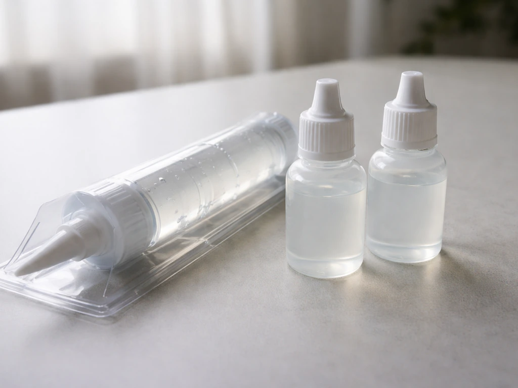 Assorted Bird B Gone deterrent items—transparent gel stick and small liquid bottles—laid out on a clean table