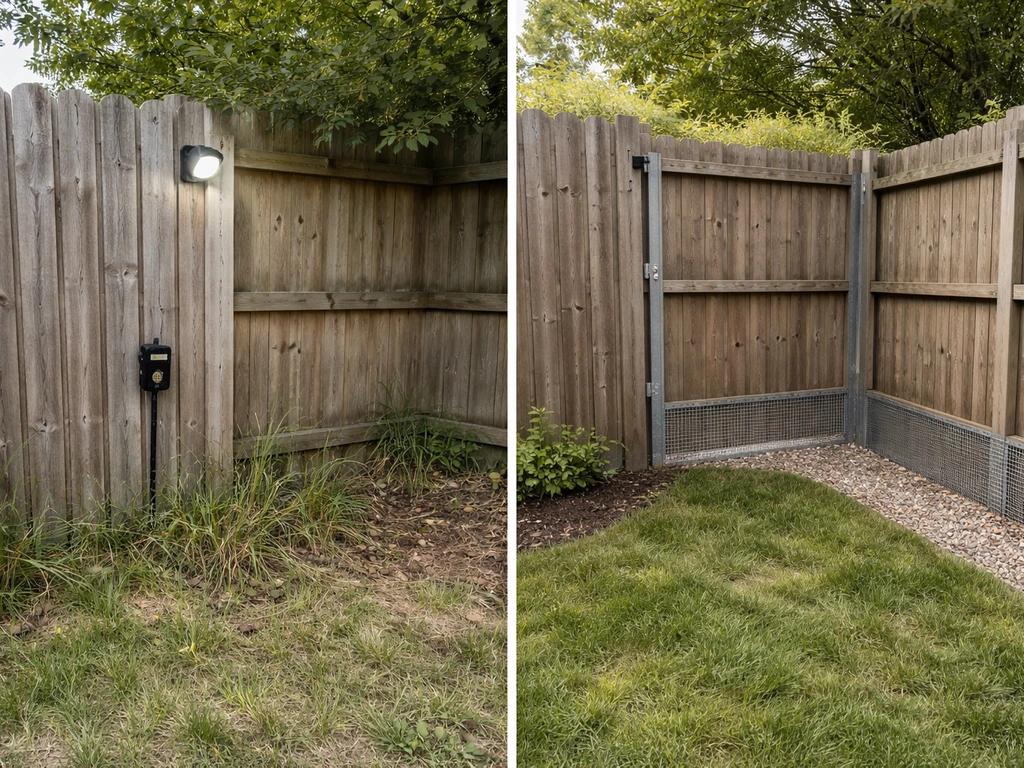 Side-by-side yard setups showing ineffective scare deterrent versus effective habitat and physical exclusion.