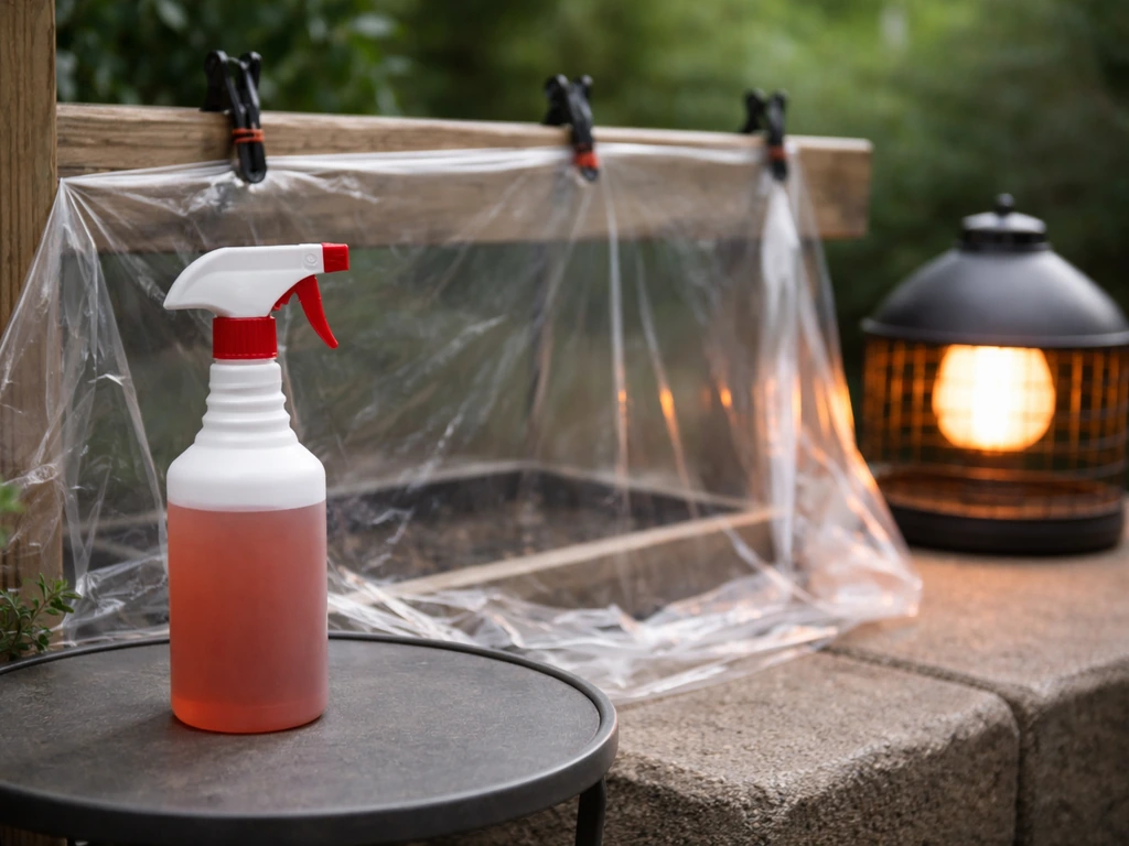 Minimal photo showing a capsaicin-repellent container and a protective barrier concept, not harming any bird