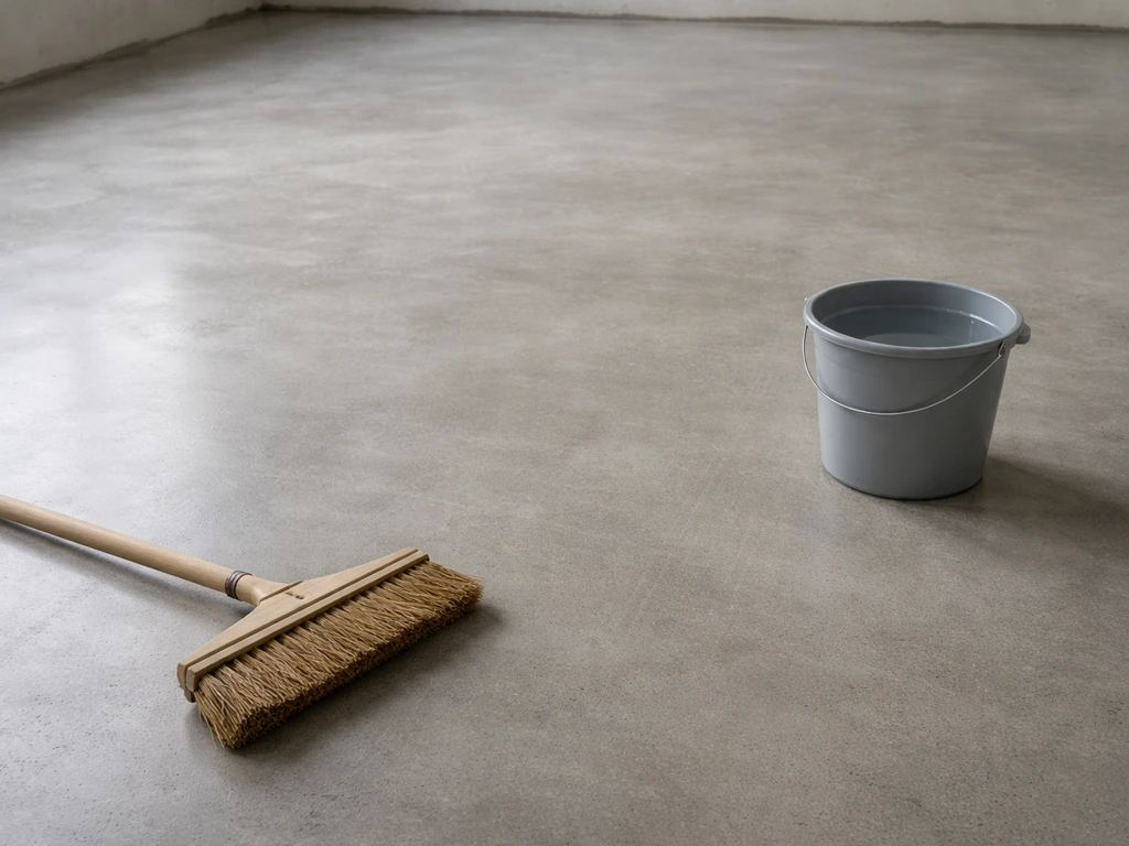 Dalle béton propre et plane balayée puis lavée, prête pour la pose d’un revêtement.
