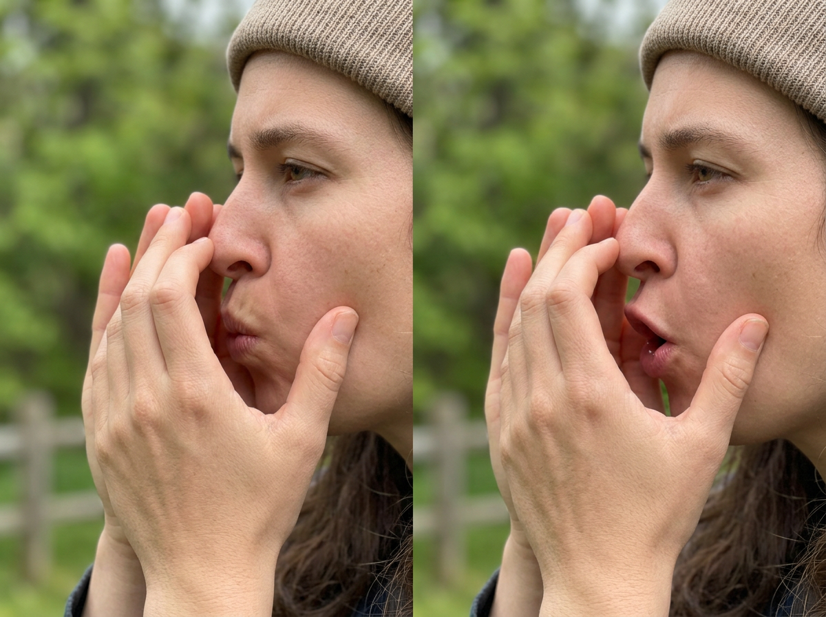 Cupped hands around the mouth to direct airflow for a violet-green swallow call
