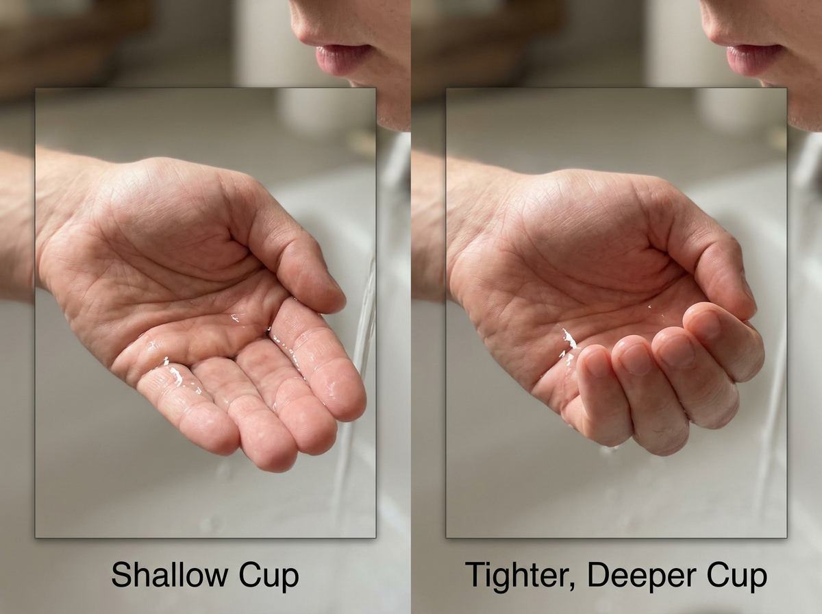 Two hand-cup depths side by side to tune resonance and tone