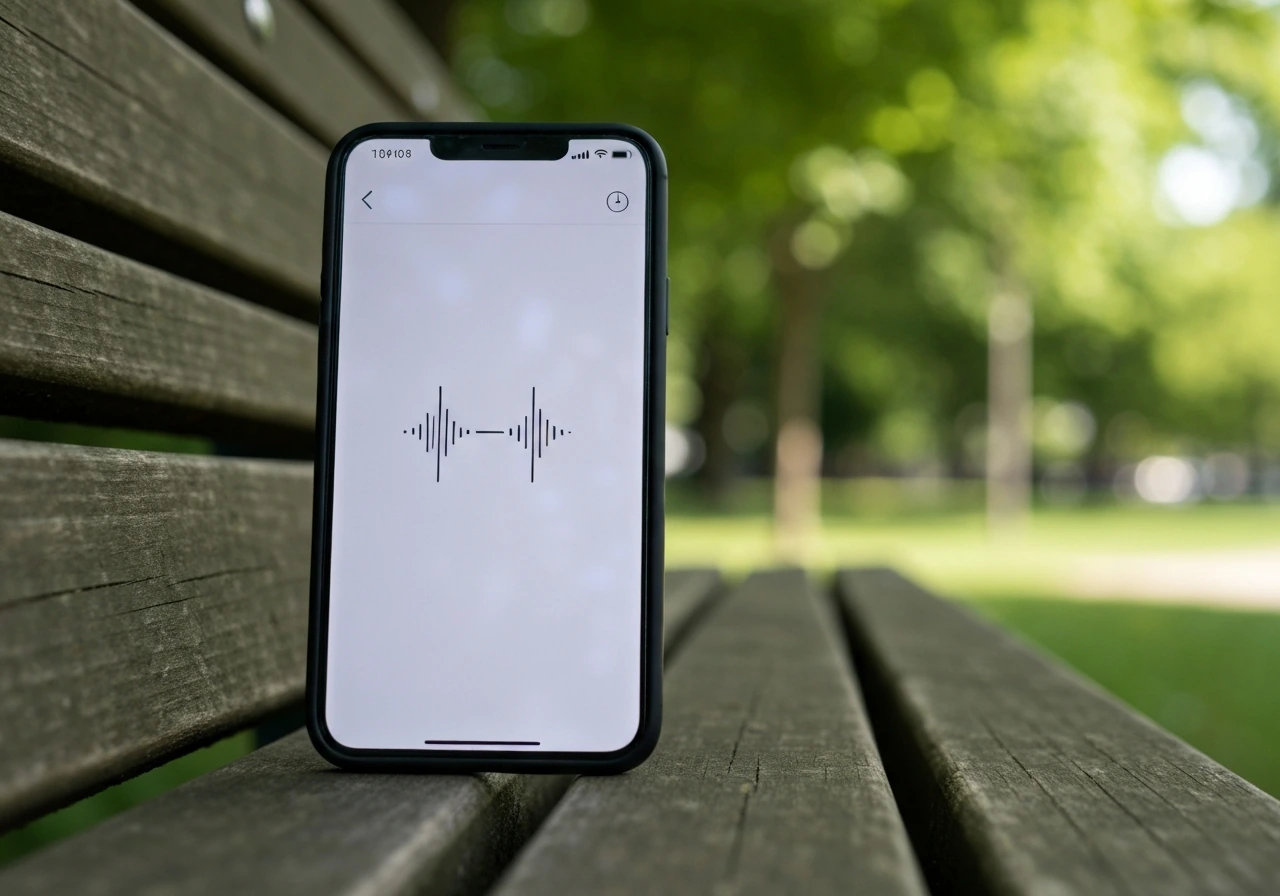 Smartphone showing two evenly spaced pulses for a bird-call rhythm timing drill on a bench.