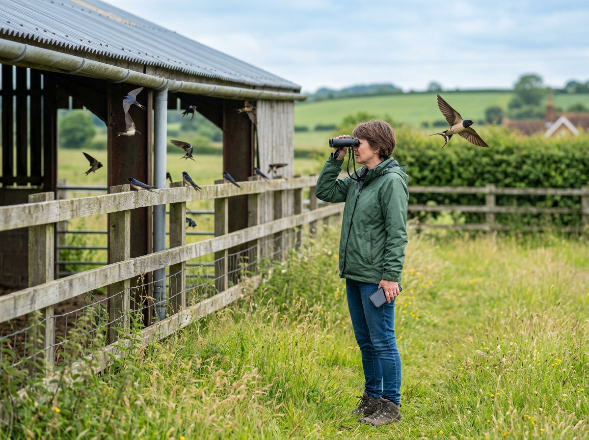Testing a swallow call outdoors while watching for bird response