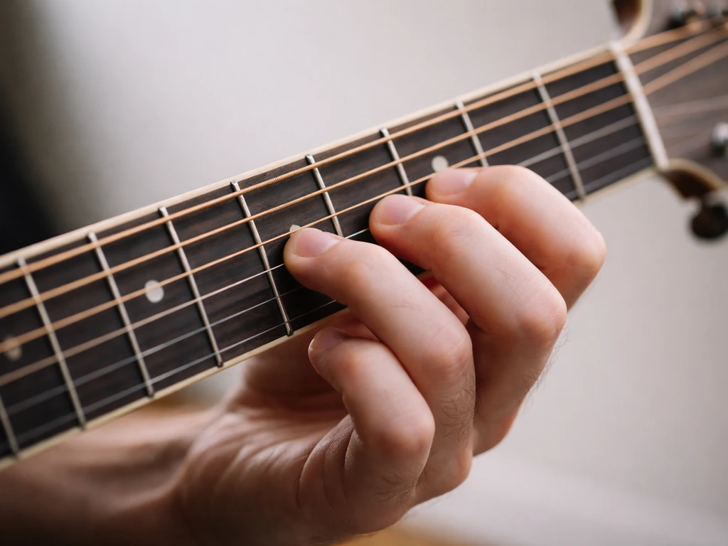 Close-up of a guitar fretboard showing a descending A-pentatonic lick position leading to an A landing note.