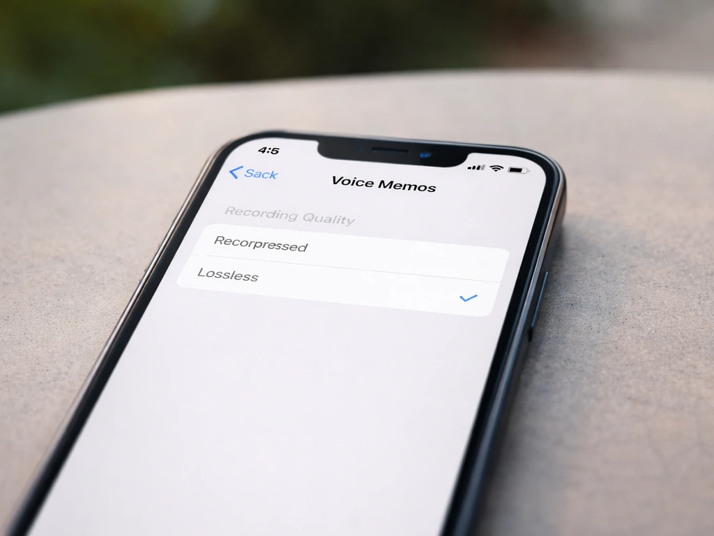 Close-up of an iPhone screen showing Voice Memos set to Lossless for clean bird recording audio.