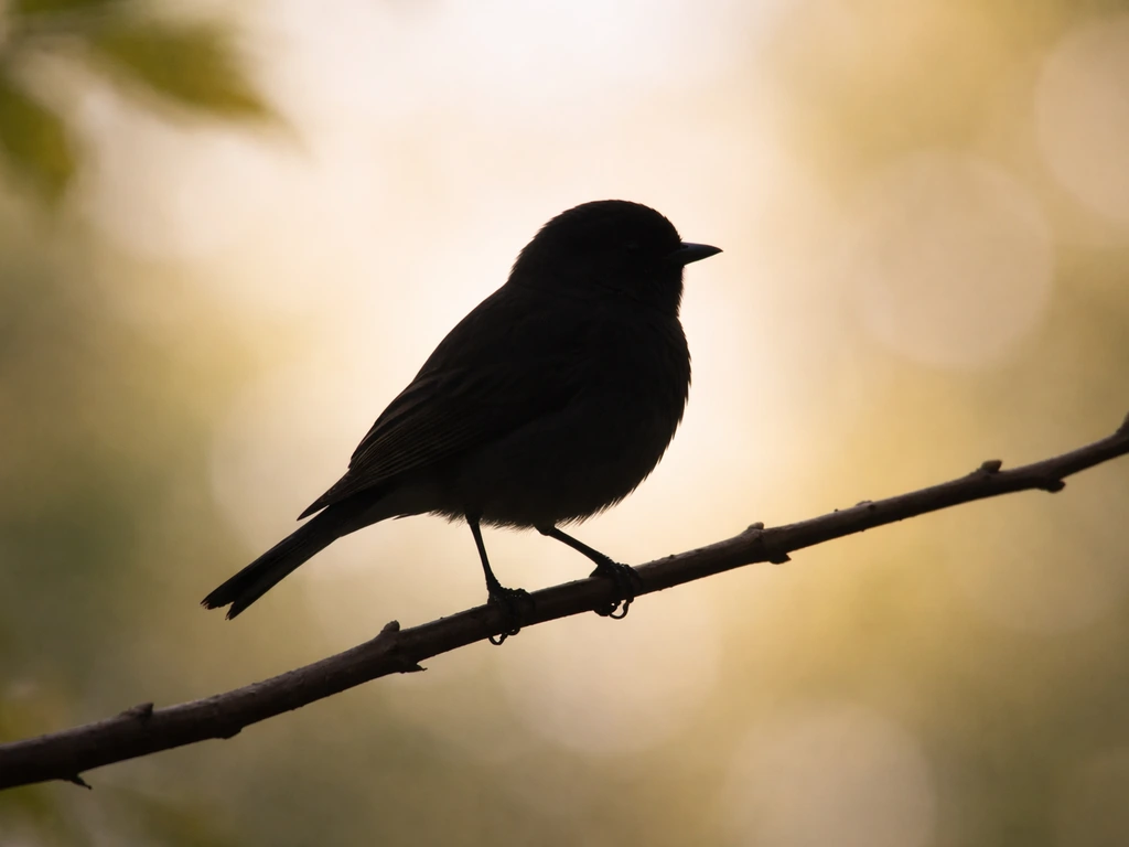 Close-up of a bird silhouette perched on branches, highlighting overall shape and proportions for quick field marks.