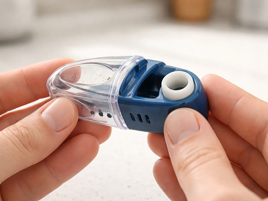 Close-up of an air whistle chamber after shaking out moisture, with dry vent openings visible
