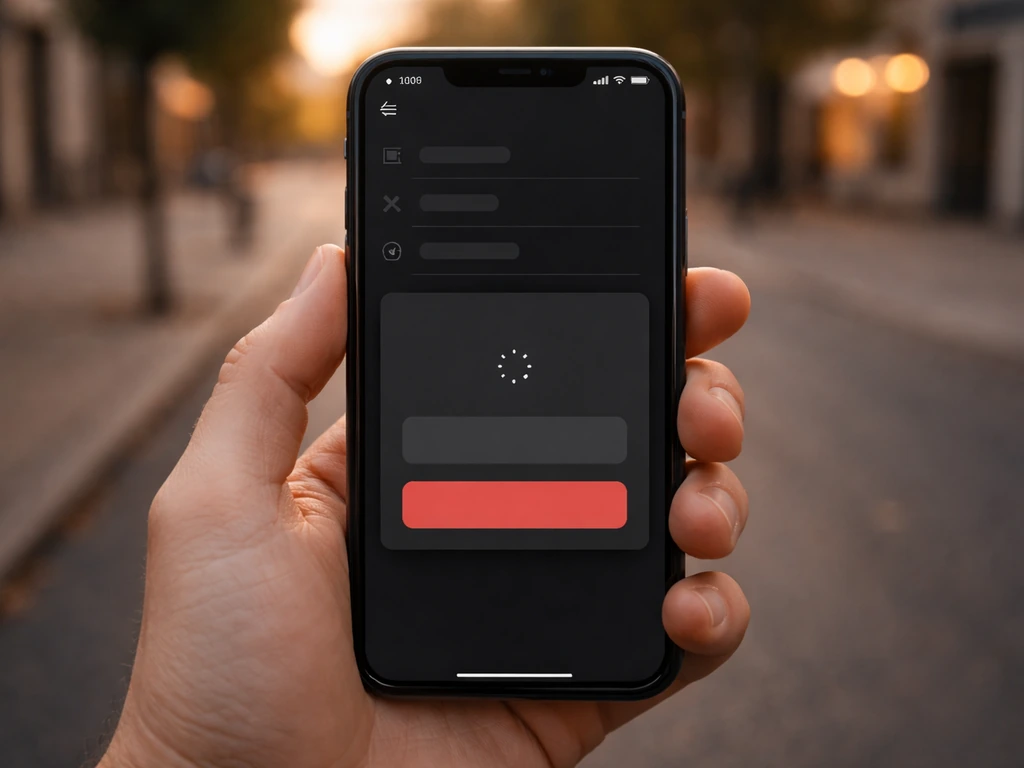 Hand holding a smartphone showing an account deletion confirmation flow for a rideshare app