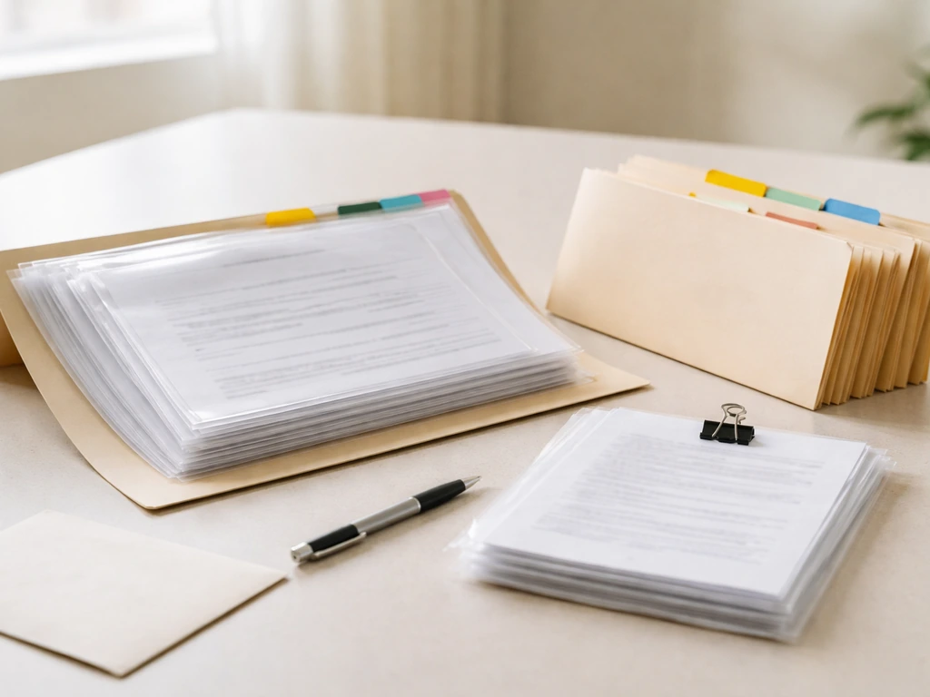 Organized set of folders and permit-related documents on a table under natural light.