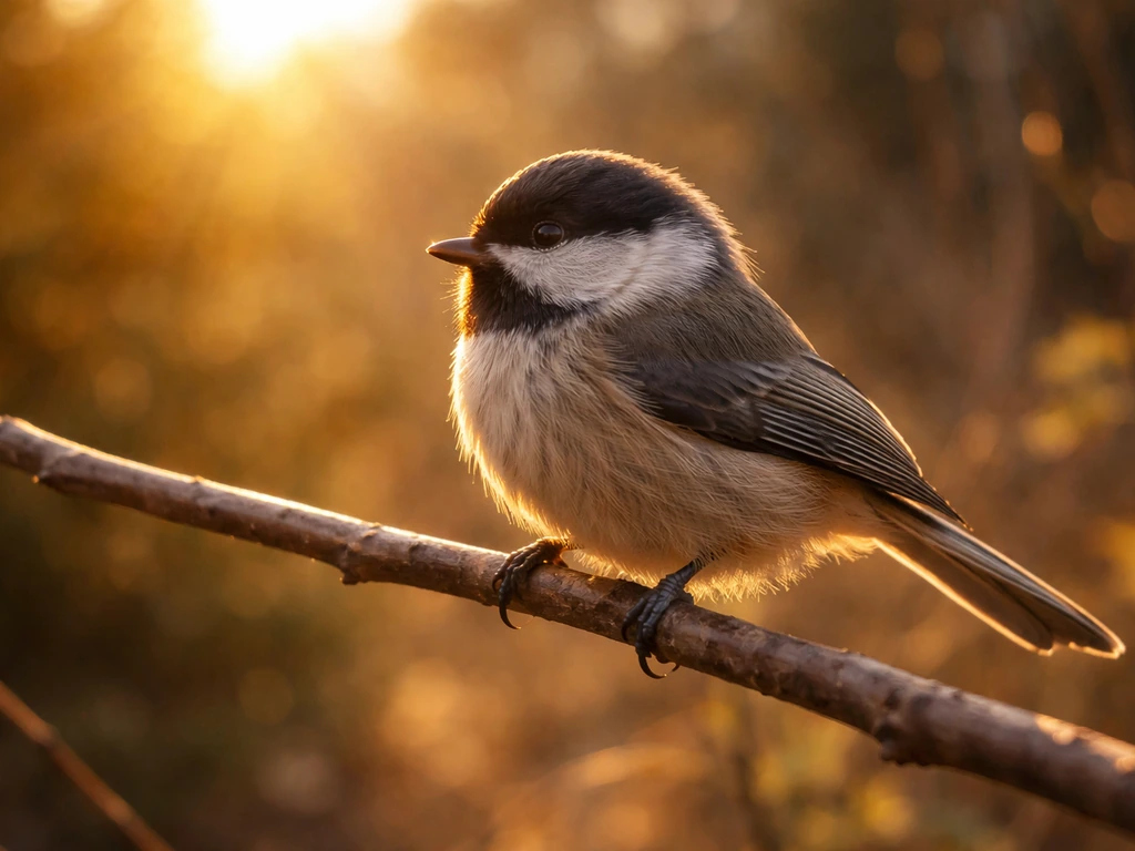 Golden-hour light on a perched bird showing sharp feather detail and soft directional glow