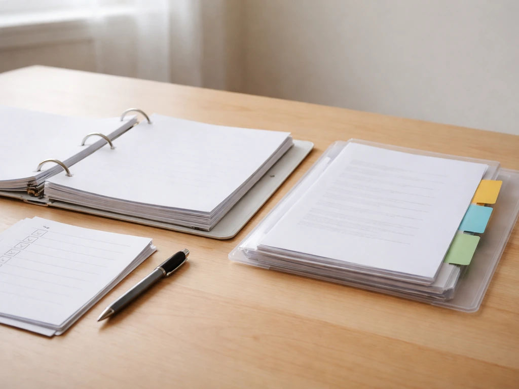 Neat binder and file folders on a desk with colored tabs for identity, breeding plan, and permits.