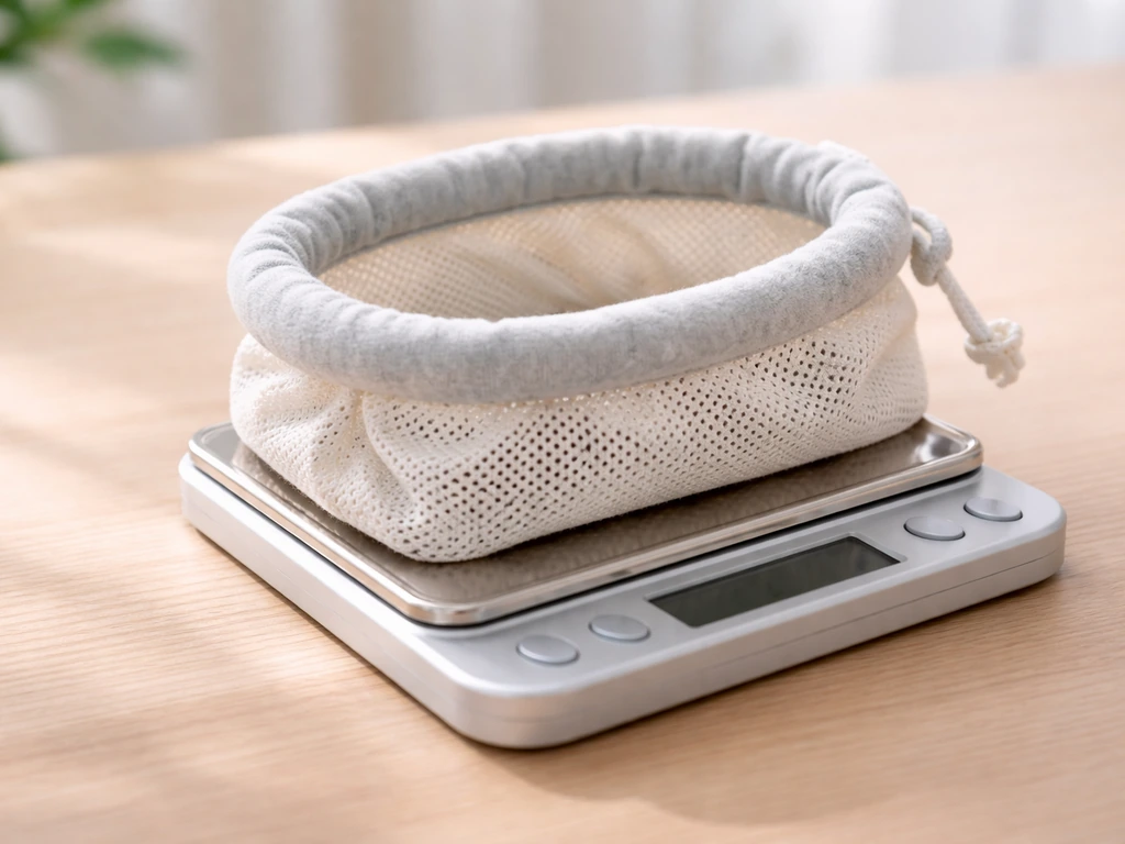 Close-up of a small digital gram scale with a bird-safe weighing container ready on a tabletop.