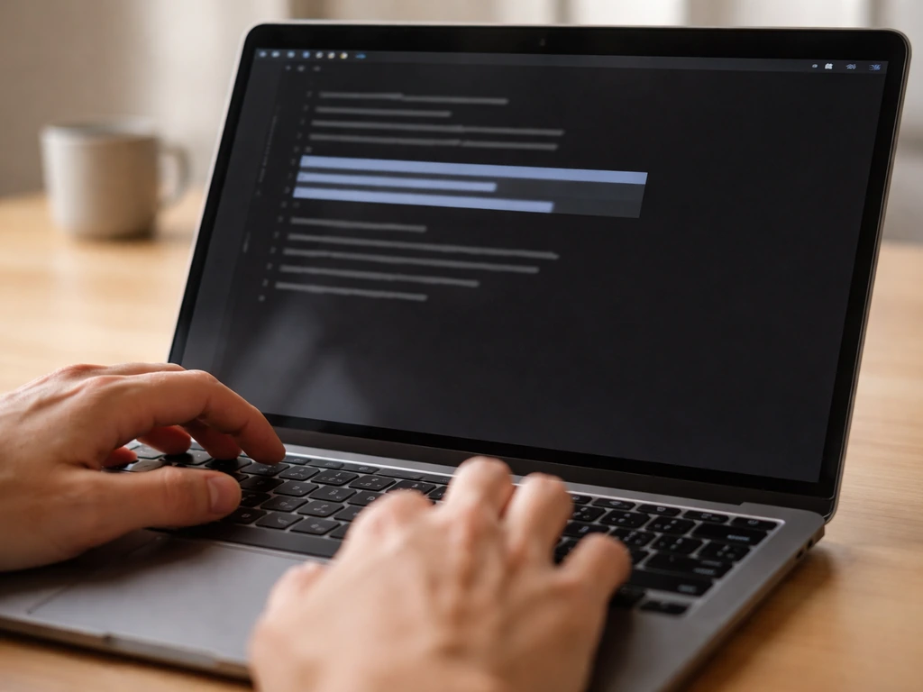 Close-up of hands selecting pasted text on a laptop screen before running text-to-speech