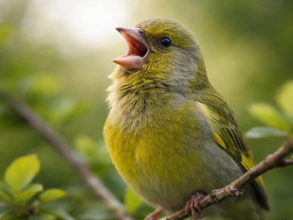 Close-up of a small songbird perched in soft light, capturing subtle rhythm-like cues in minimal frame