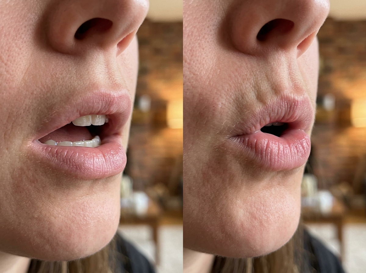 Comparison of lip opening too large vs corrected narrow opening for whistle tone.