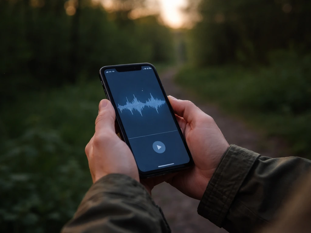 Person holding a phone with a visible mic waveform while searching for a bird call by sound