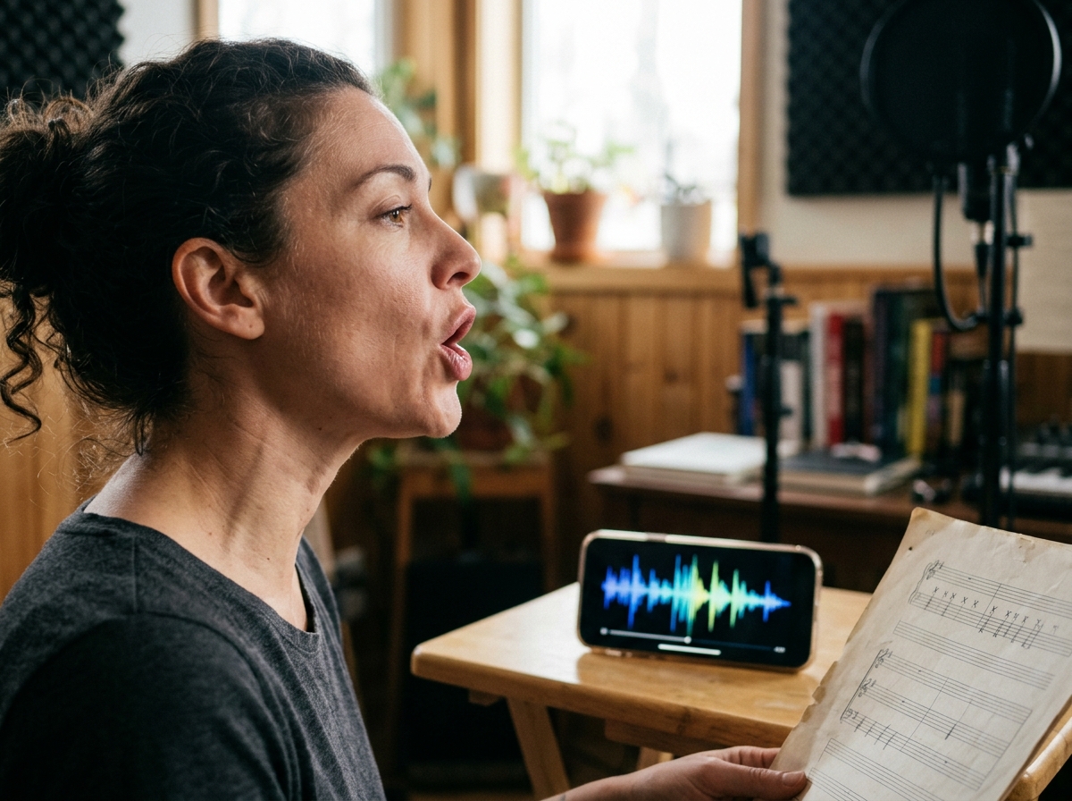 Close-up of a beginner shaping pitch and tone while practicing bird-like notes.