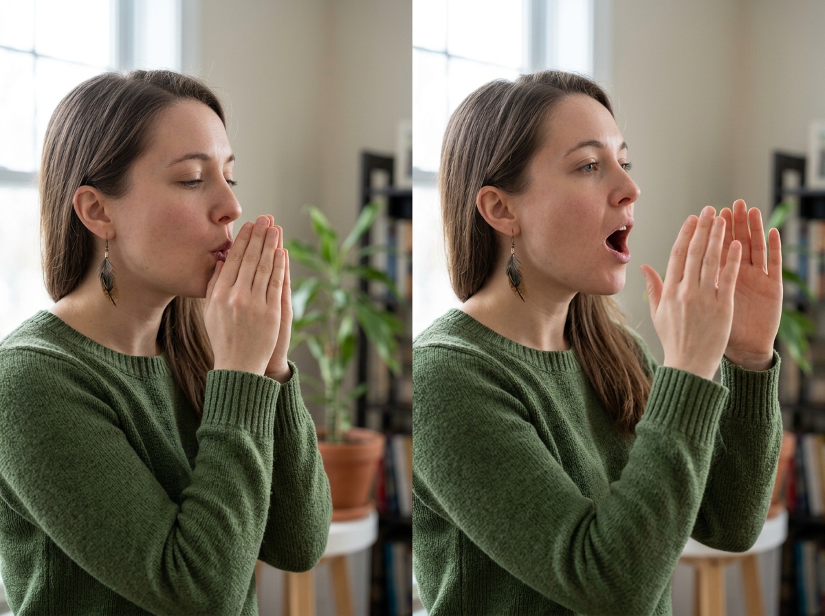 Side-by-side comparison of soft vs too-loud bird call volume technique.