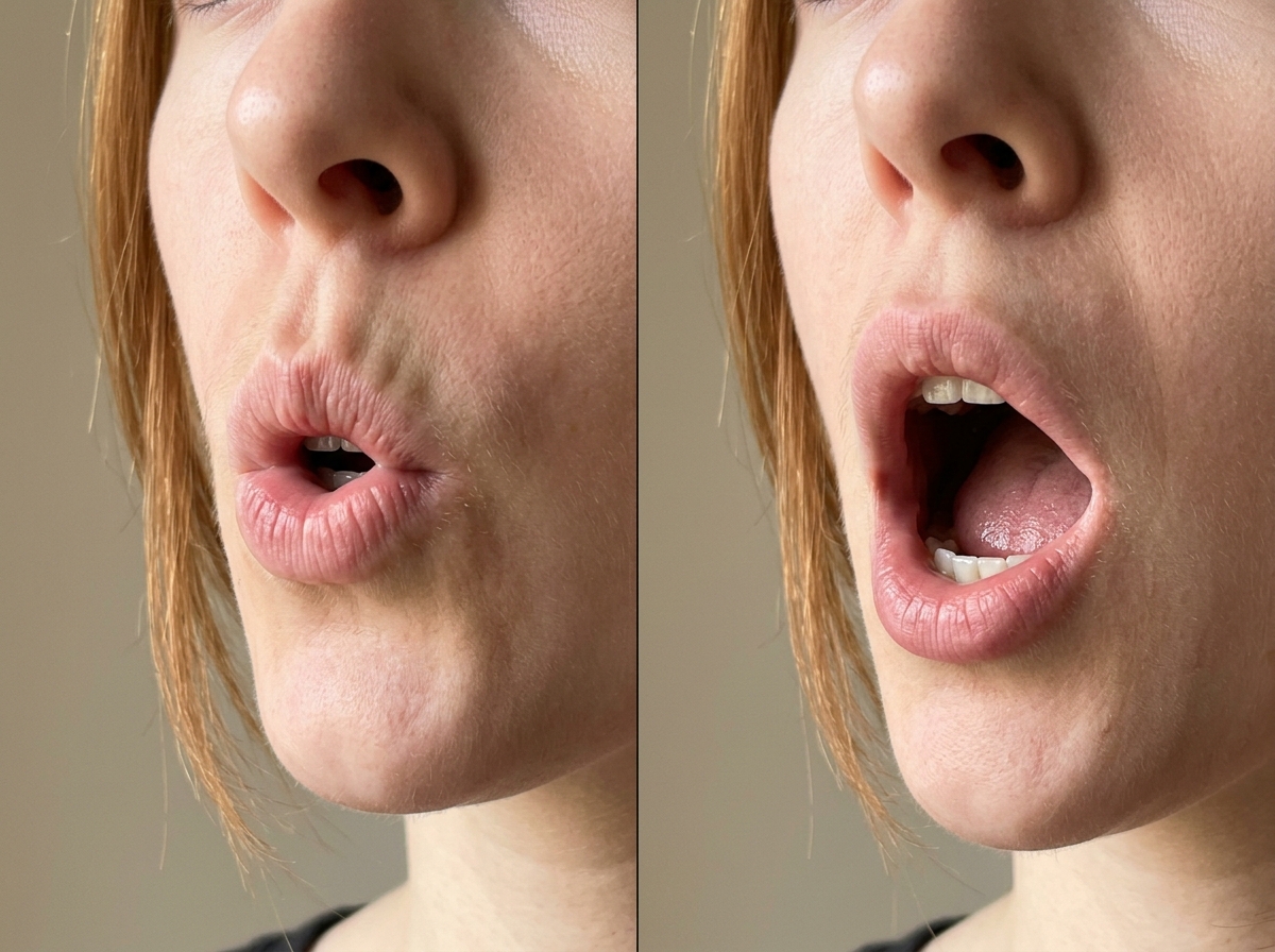 Mouth shape changes using lip position for higher vs lower chirps