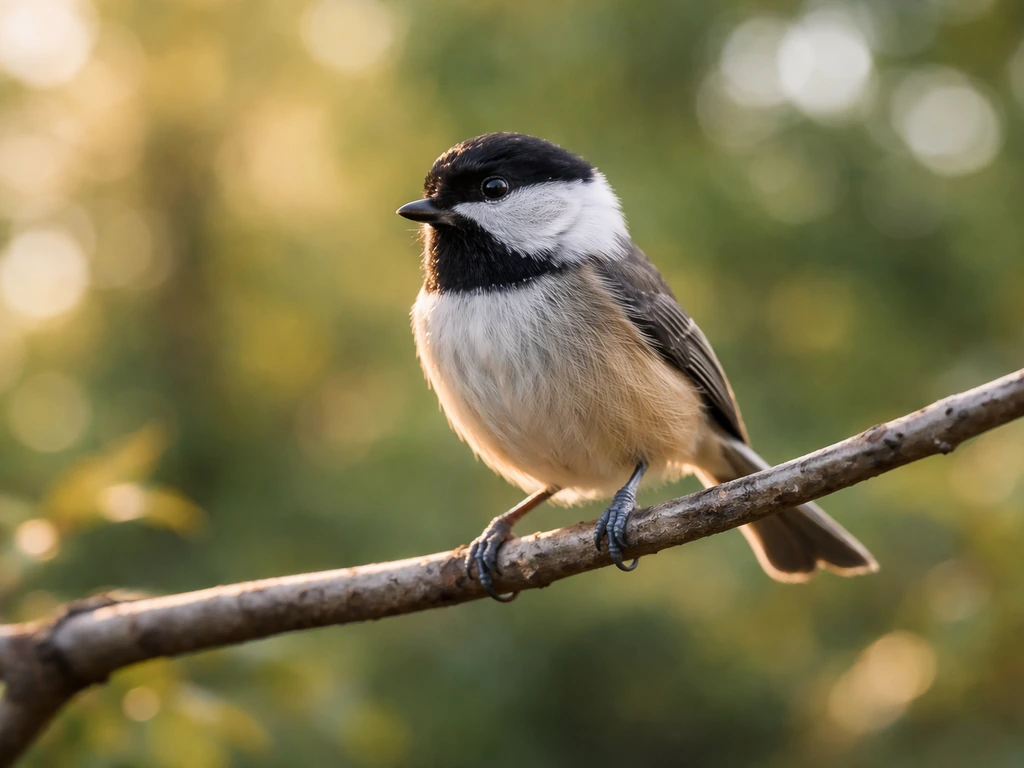 Small bird sharply in focus with a strongly blurred green background outdoors