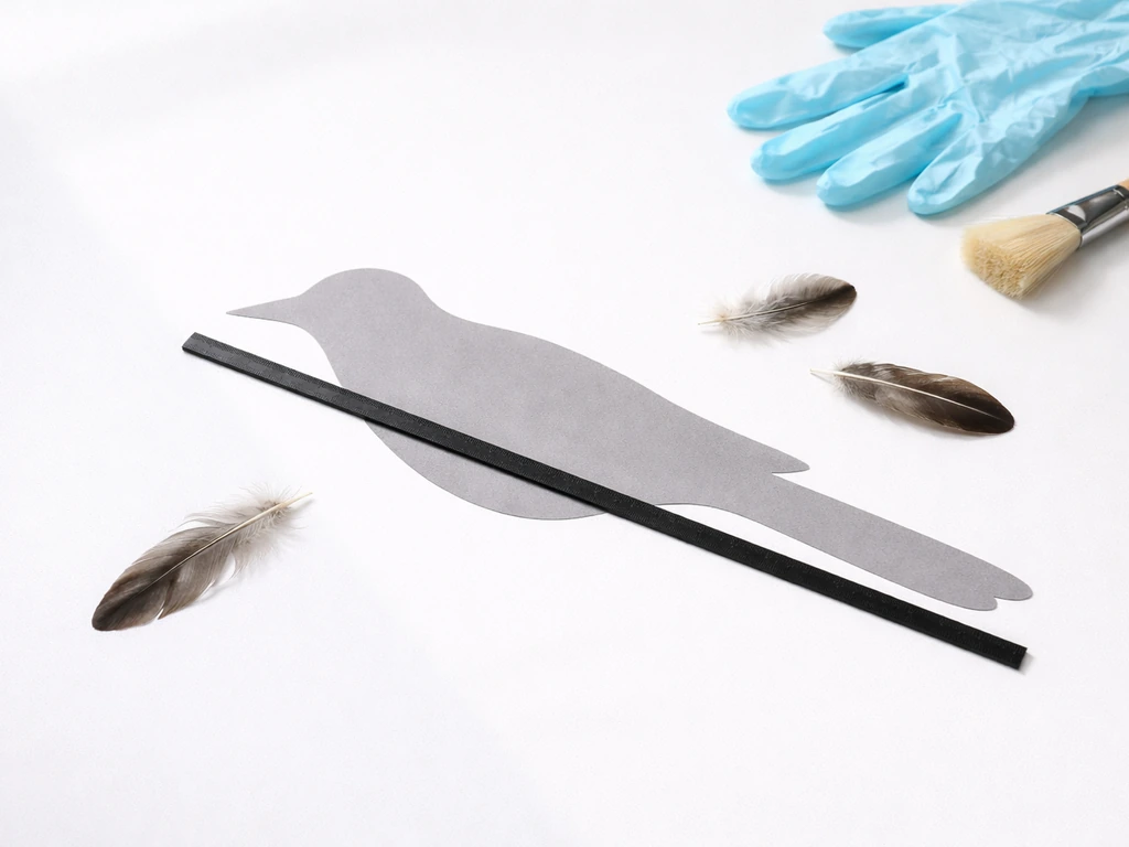 Top-down ruler aligned bill-to-tail on a staged feather silhouette on a clean white surface.