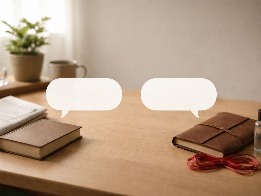Two empty speech bubbles near a quiet study desk, suggesting standard versus slang meaning cues.