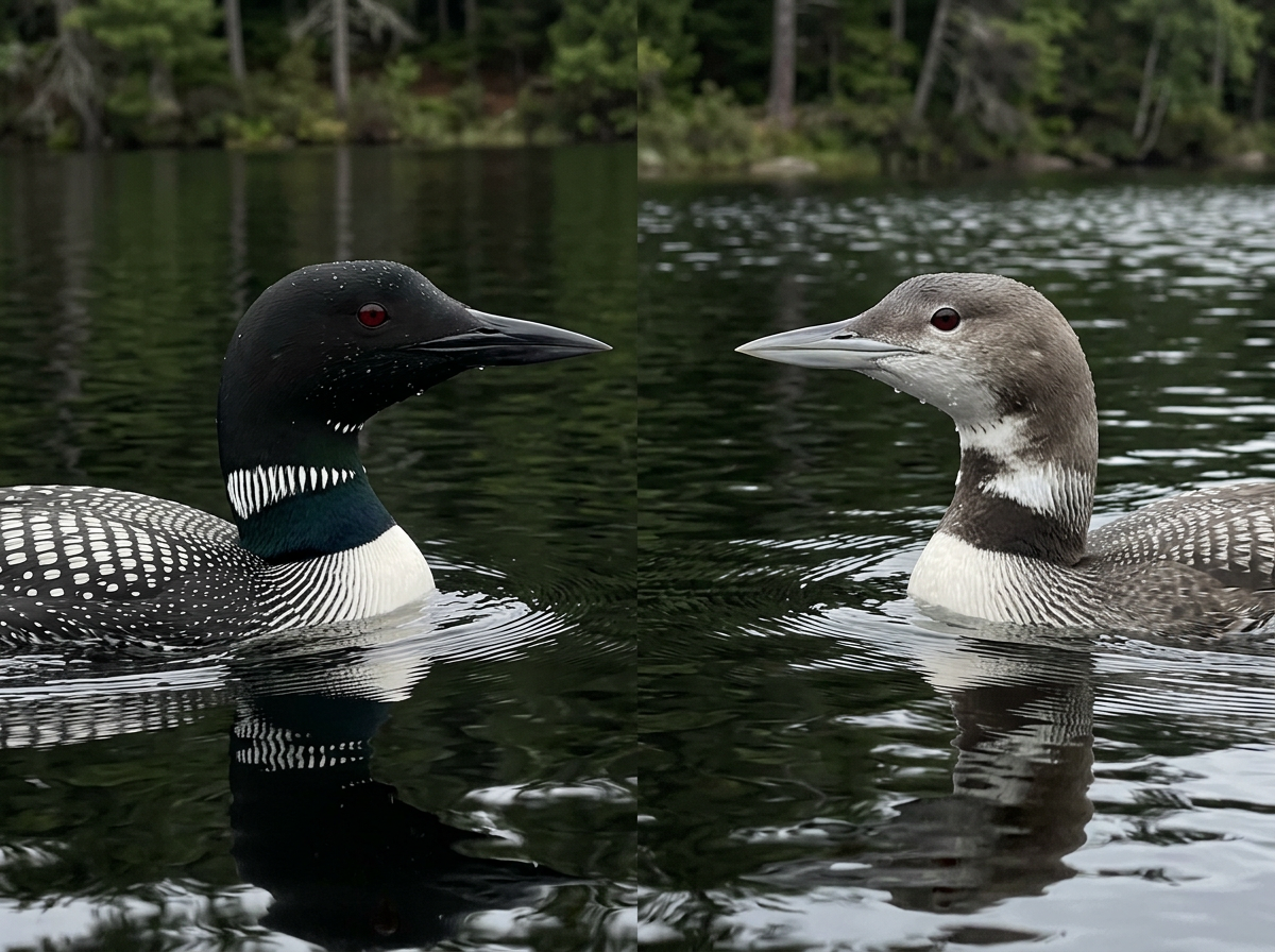Breeding-plumage loon with white collar contrasted against plainer winter tone