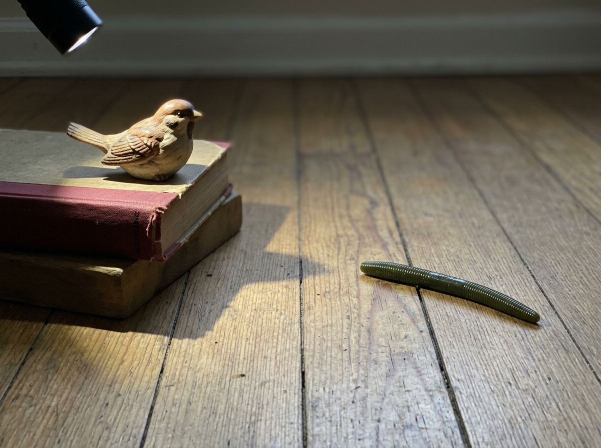 Bird figurine on a higher spot facing a worm toy below, showing role imbalance.