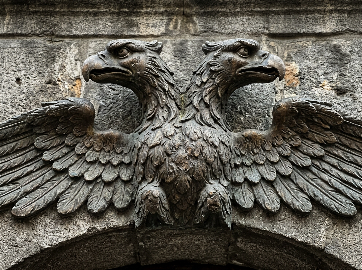 Double-headed eagle symbol with two heads facing opposite directions