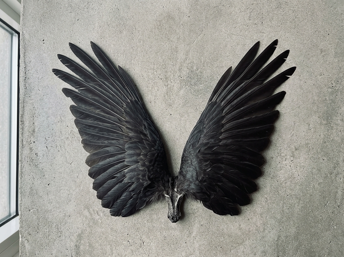 Two wing-feathers shown as separate parts joined by one common base