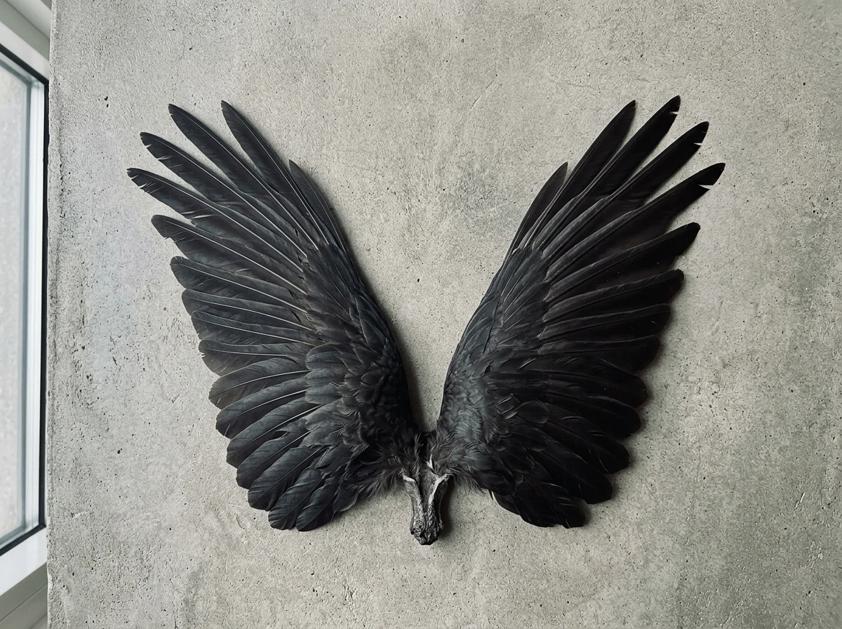 Two wing-feathers shown as separate parts joined by one common base