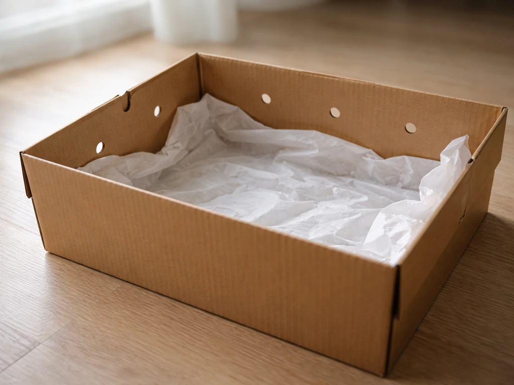Cardboard box with air holes set on a floor, prepared to temporarily contain an injured bird