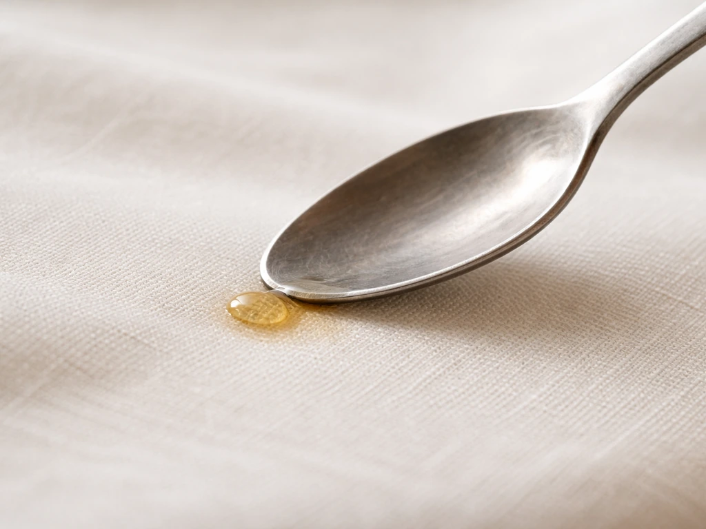 Spoon lifting a small stain from fabric edge, gentle technique, fabric in sharp focus