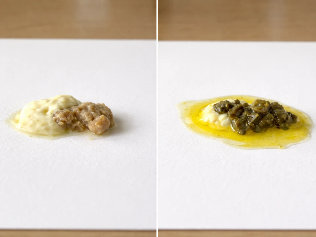 Side-by-side photo of two bird droppings samples: pale yellow urates vs brighter, abnormal vivid yellow.