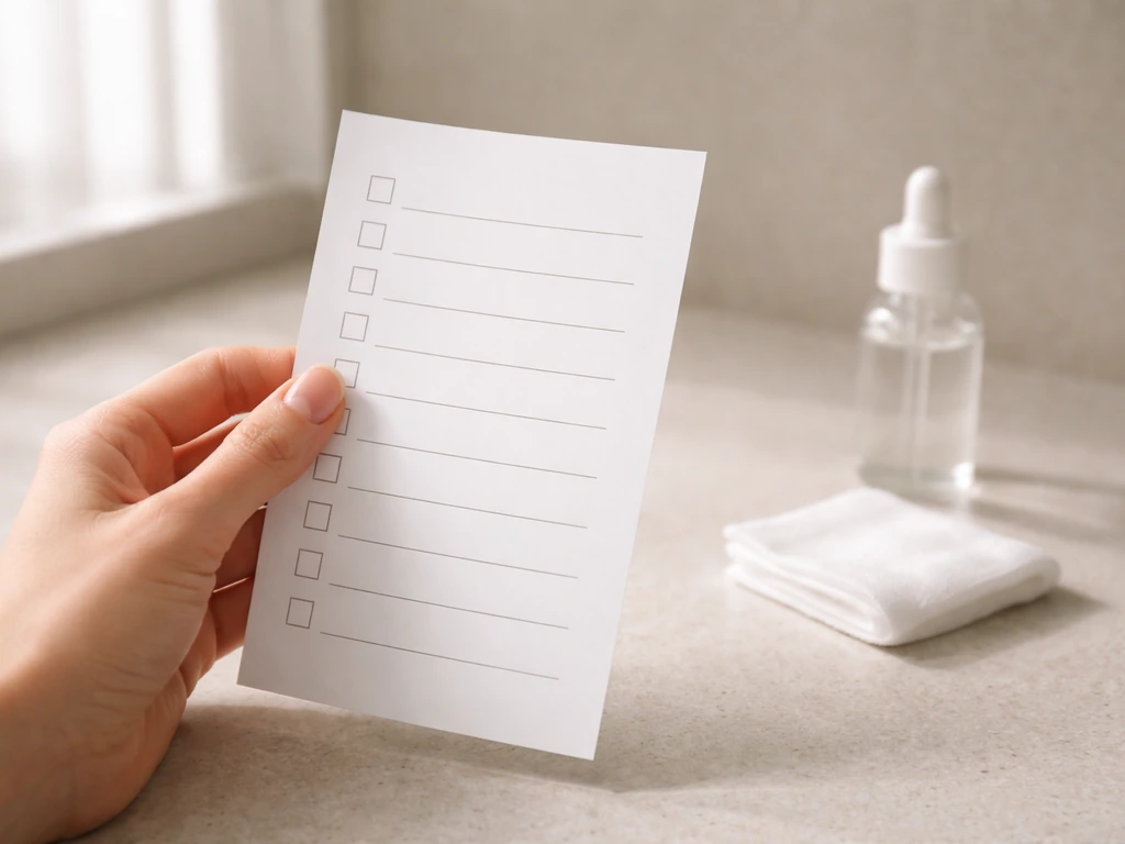 Hand holding a simple checklist paper near an eye, suggesting monitoring symptoms after exposure